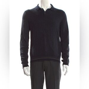 A.P.C. Men’s Long Sleeve Striped Polo Shirt Small Black Gray Two Button Placket